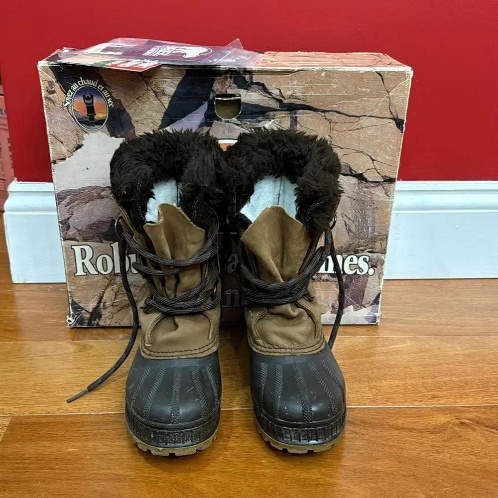 Sorel kids Badger Snow Boots Leather Rubber Work Outdoors Fur‎ removable size 1